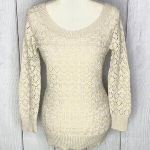 American Eagle Beige & Silver Knit Pullover Sweater